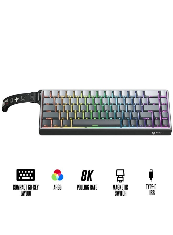 أونيكوما لوحة مفاتيح الألعاب G69 RGB سلكية بمفاتيح مغناطيسية، 68 مفتاحًا، معدل استجابة 8 كيلو هرتز، تصميم منخفض الضوضاء، كابل قابل للفصل من النوع C، عمر افتراضي يصل إلى 50 مليون ضغطة، توافق واسع مع أنظمة التشغيل - Image 4